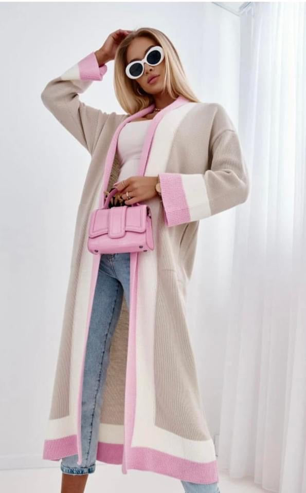 Tillie Rose Colour Block Longline Knitted Cardigan